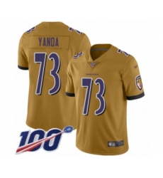 Men's Baltimore Ravens #73 Marshal Yanda Limited Gold Inverted Legend 100th Season Football Jersey