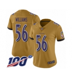 Women's Baltimore Ravens #56 Tim Williams Limited Gold Inverted Legend 100th Season Football Jersey
