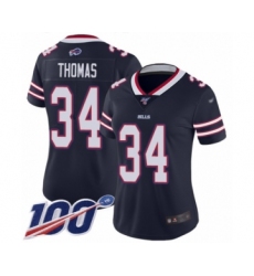 Women's Buffalo Bills #34 Thurman Thomas Limited Navy Blue Inverted Legend 100th Season Football Jersey