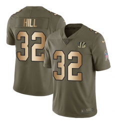 Men's Nike Cincinnati Bengals #32 Jeremy Hill Limited Olive/Gold 2017 Salute to Service NFL Jersey