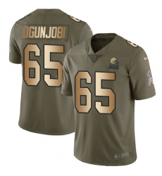 Men's Nike Cleveland Browns #65 Larry Ogunjobi Limited Olive/Gold 2017 Salute to Service NFL Jersey