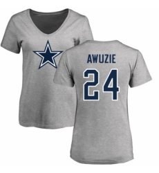 NFL Women's Nike Dallas Cowboys #24 Chidobe Awuzie Ash Name & Number Logo Slim Fit T-Shirt