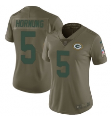 Women's Nike Green Bay Packers #5 Paul Hornung Limited Olive 2017 Salute to Service NFL Jersey