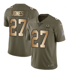 Men's Nike Green Bay Packers #27 Josh Jones Limited Olive/Gold 2017 Salute to Service NFL Jersey