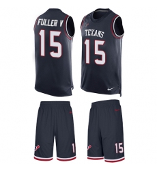 Men's Nike Houston Texans #15 Will Fuller V Limited Navy Blue Tank Top Suit NFL Jersey