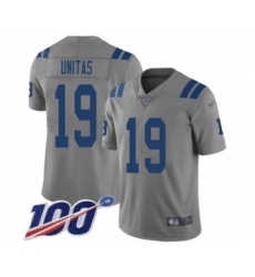 Youth Indianapolis Colts #19 Johnny Unitas Limited Gray Inverted Legend 100th Season Football Jersey