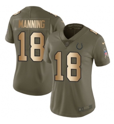 Women's Nike Indianapolis Colts #18 Peyton Manning Limited Olive/Gold 2017 Salute to Service NFL Jersey