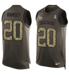 Men's Nike Jacksonville Jaguars #20 Jalen Ramsey Limited Green Salute to Service Tank Top NFL Jersey