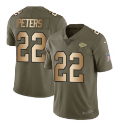 Men's Nike Kansas City Chiefs #22 Marcus Peters Limited Olive/Gold 2017 Salute to Service NFL Jersey