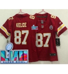 Women's Kansas City Chiefs #87 Travis Kelce Limited Red Super Bowl LVII Vapor Jersey